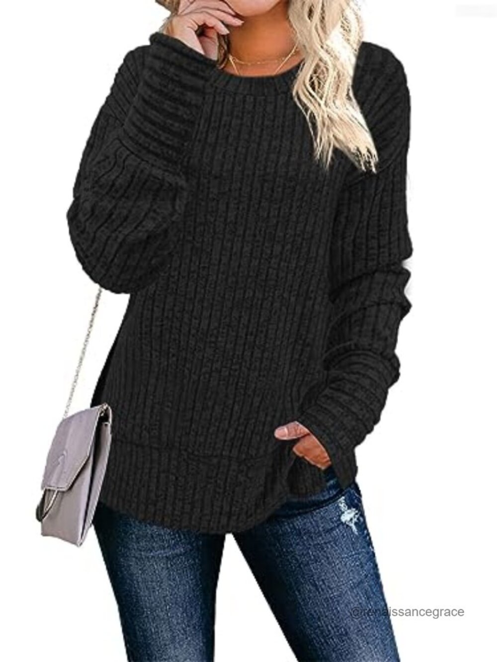 Long Sleeve Tunic Top Crew Neck Pullover Sweatshirt Lightweight Rayon Blend